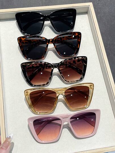 5pcs Casual PC (Polycarbonate) Rectangular Frame Fashion Glasses, Y2K Style, Suitable For Beach, Travel, Party, Gift, Daily Matching, Women's Glasses Set