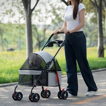 Premium Pet Stroller for Small Dogs and Cats - Luxury 4-Wheel Design, Ventilated Canopy, Ergonomic Handle & Storage Basket, Adjustable Pet Walker,Stroller for Pets Small-Medium Dog And Carrier - Lightweight And Foldable Extractable Transporter with Brake