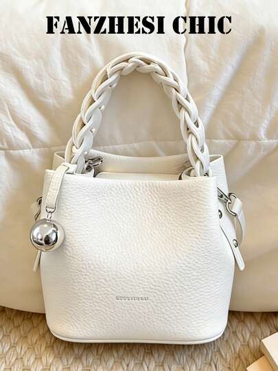 时尚迷你小丑PU防水面料，字母图案设计，金属吊坠装饰设计便携方形包，便携式优雅手提包，商务通勤包，适合工作，高端时尚包，适合日常通勤和聚会。