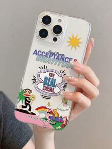 官方授权 Paul Frank 透明穿孔手机壳，全方位防震保护，带摄像头保护盖，饰有猴子、熊、兔子、狗等卡通图案，全新设计，兼容 13/14/15/16/17 Pro Max - 彩色 - 查看 4