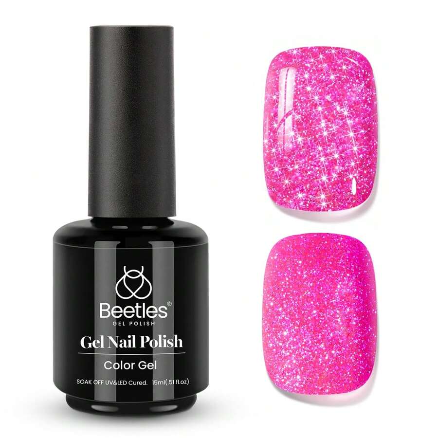 Beetles White Gel Nail Polish -1PC 15ml White Spring Colors Gel Polish - Hot Pink Glitter - View 1