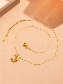 New Arrival Moon & Crescent Pendant Necklace, European And American Niche Design Elegant Choker - Gold - View 4