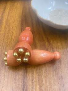 2pcs Solid Brass Facial Massage Tools | Lotus Shaped Facial Gua Sha Tools, Acupressure Massager For Face And Eyes, Skincare, Wooden Facial Massager, Facial Beauty, Eye Massage, Acupressure And Skincare - Brown - View 3