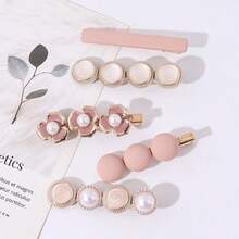 5pcs Elegant Side Bangs Clip, Bun Holder, Pink Flower Hair Clips Set - Pink - View 8