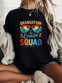 Camiseta Unisex 100% Algodón con Estampado Divertido "Graduation Cruise Squad 2026", Camiseta de Manga Corta con Cuello Redondo 100% Algodón - Negro - Ver 6