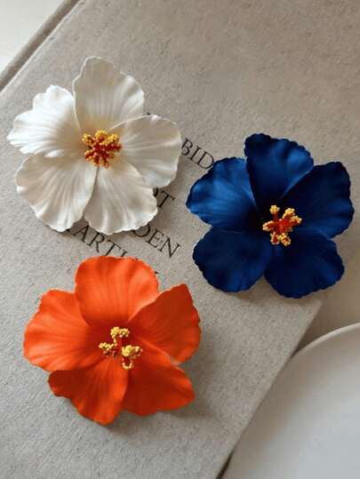 3pcs/1pc Women's Blue Orange White 7.5cm/2.95in Gradient Faux Flower Hair Clip Fashion Versatile Premium Elegant Simple Minimalist Solid Color Side Clip Hair Accessory Suitable For Daily Outings Casual Parties Commuting Vacations Hair Styling Ponytails Hair Buns Face Washing Bathing Makeup Matching Clothes Use Jewelry Headwear Accessories