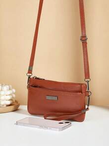 Cartera de mano larga de unicolor, bolsa con cremallera multifunción con múltiples compartimentos y ranuras para tarjetas - Marrón - Ver 6