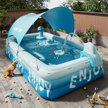 1个三层加厚大型充气游泳圈，适合室内/室外使用，可用于家庭水上派对、夏季假期消暑，可折叠，是后院或花园的理想之选，也适合露营 - 提供多种尺寸，海洋蓝，是派对、音乐活动和户外娱乐的完美之选，也是夏季礼物。 - A - 查看 12