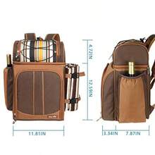 Hap Tim Mochila de picnic para 4 personas con bolsa térmica a prueba de fugas soporte para vino manta de forro polar juego de cubiertos perfecto para playa viajes de día senderismo camping barbacoas regalos familiares y amantes - Marrn - Ver 6