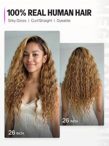 MEGALOOK 13x6 Max Three-Go™ Lace Front Wig, 180% Density Pre-Cut Ear To Ear Hairline, Honey Blonde Balayage Bohemian Wavy Texture, Suitable For Beginners, Dark Brown Roots With Blonde Highlights - Multicolor - View 9