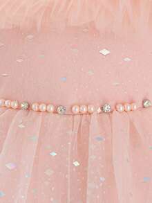 Váy nơ trễ vai lưới xếp nếp thanh lịch dành cho bé gái, thích hợp cho các buổi khiêu vũ ở trường, tiệc sinh nhật - Hồng - Xem 7