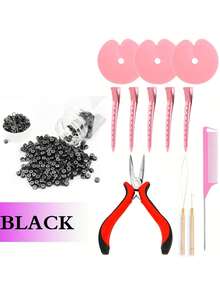 接发套装：包含1把钳子、500个带衬里的微型环、1根针、1个穿线器、1个钩针、1把梳子和5个造型夹。 - 彩色 - 查看 8