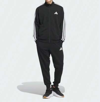 Adidas Bộ đồ thể thao nam mới: Áo khoác cổ đứng, quần thể thao dệt kim có gấu.