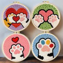 DIY 初學者刺繡套件，包含刺繡針、線材、說明書、繡框與預印布料，貓爪設計，創意手工牆飾與禮品，2D 印刷刺繡套件，20x20cm/7.87x7.87in - 20X20cm - 查看 2