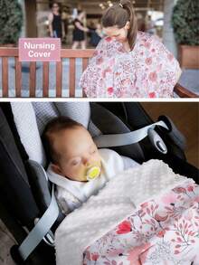 YIYIQCSJ 這款 2 合 1 汽車座椅套適用於嬰兒、幼兒和兒童，也可作為哺乳巾和新生兒保暖墊使用，飾有花卉圖案 - 彩色 - 查看 4