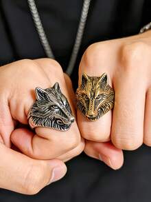 1 Peça Anel Masculino Vintage Punk Rock Cabeça de Lobo, Material em Aço Inoxidável 316, Revestimento a Vácuo Eletrolítico de Ouro 18K, Adequado para Uso Casual Diário, Viagem, Festa com Tema, Uso em Arte de Rua - Anel masculino com cabeça de lobo - Visão 9