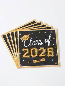 16pcs 2026 Graduation One-Time Paper Napkins, Black & Gold Disposable Napkins With Graduation Cap And Diploma Pattern, Graduation Party Tableware Napkins, Graduation Party Supplies, Congratulations Graduation Party Decorations, Graduation Celebration, Home Decor, Kitchen Decor, Tabletop Decor, Graduation Decorations - Black Gold - View 3