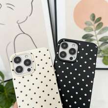 2pcs Polka Dot UV Printed Pattern Design, 1pc Black Matte Texture Phone Case, 1pc White Leather Texture Phone Case, Suitable Compatible With Iphone 17 16 15 14 13 12 11 Pro Max Plus Series, Soft TPU Protective Phone Case, Fashionable Protective Cover, Suitable As A Gift For Birthday, Christmas, Halloween, Boyfriend, Parents, Family And Friends - Multicolor - View 4