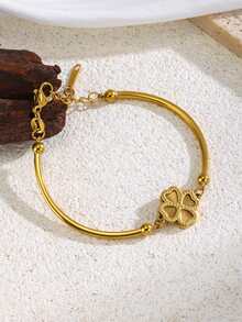 1件装时尚激光切割花朵弯曲钛钢手链，独特设计，优雅女士礼物 - 四鐳射花朵彎管手鍊 - 查看 3