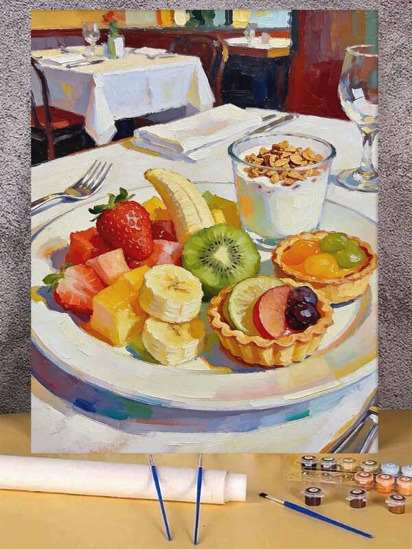 水果早餐甜点 DIY 数字油画帆布画工艺品 成人家居装饰 40x50厘米/16x20英寸 节日礼物