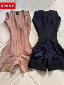 Women's One-Piece Shapewear - Body Contouring Workout & Formal Attire, Front Zipper Closure, Brown/, Posture Correction & Figure Enhancement, Non-Padded For Natural Curves, Seamless Undergarment, Sleek Bodysuit Design, Smooth Fabric, Waist Trainer, Casual Attire - 黑色 - 查看 4