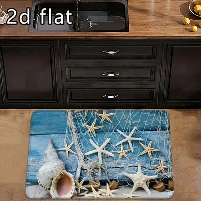 1pc/2pcs/3pcs Starfish Printed Non-Slip Absorbent Foldable Floor Mat, Absorbent Carpet, Suitable For Bathroom, Shower Tray, Home And Bathroom Decor, Anti-Fouling Carpet Mat, Machine Washable, Entrance Door Mat