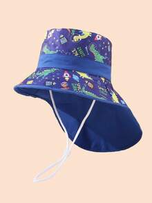 1pc Kids Printed Bucket Hat, Toddler UV Protection Wide Brim Outdoor Beach Hat, Boys Girls Summer Casual Daily Wear - 1PC Printing - View 12