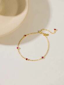 1 Piece S925 Sterling Silver Zirconia Chain Bracelet,Red Diamond Bracelet,Minimalist Design,Women's Chain Bracelet, Gold Bracelet,Suitable For Everyday Wear - Multicolor - View 2