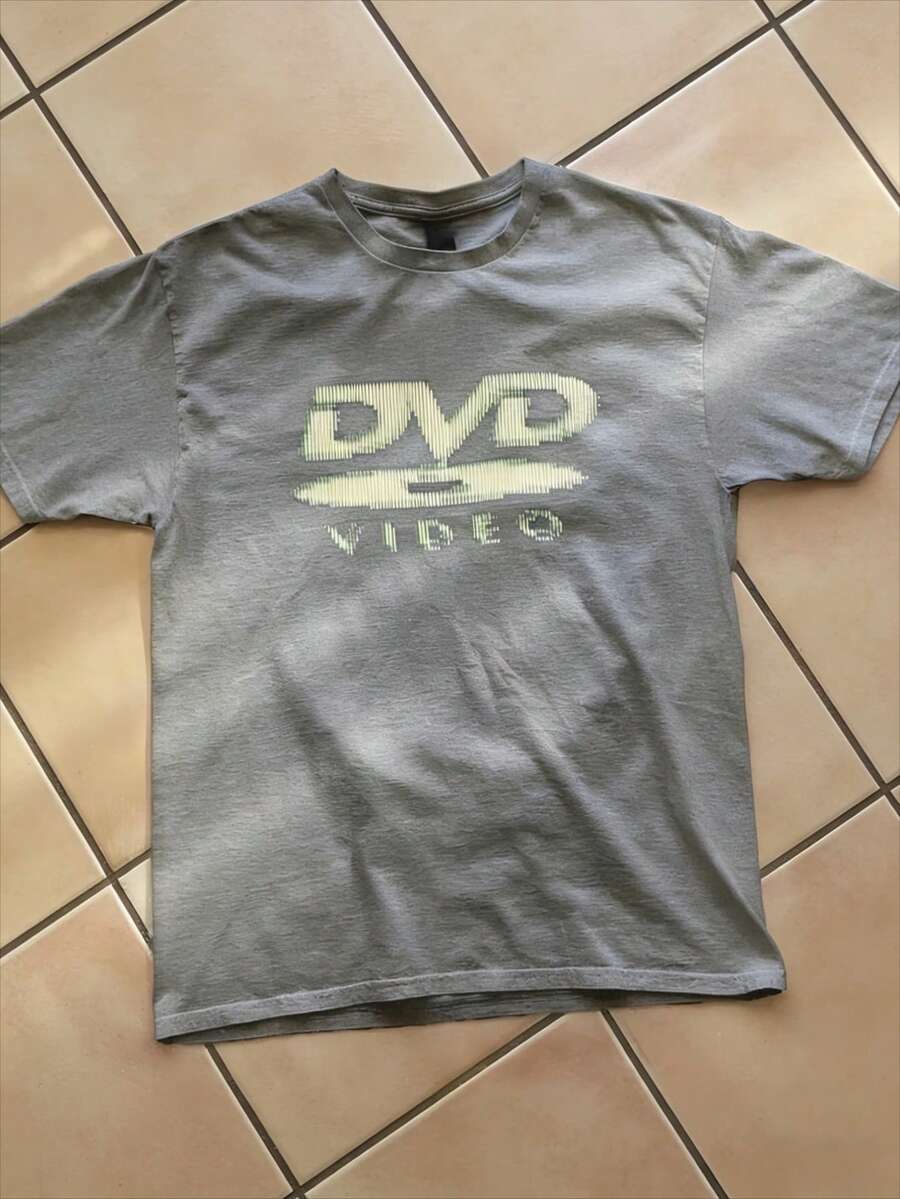 Cotton Men's T-Shirts With DVD Video Nostalgia Green Logo, Retro Gaming T-Shirts, 2000s Aesthetic, Casual Men's T-Shirts, Festival T-Shirts, Streetwear Men's T-Shirts - 灰色 - 查看 1