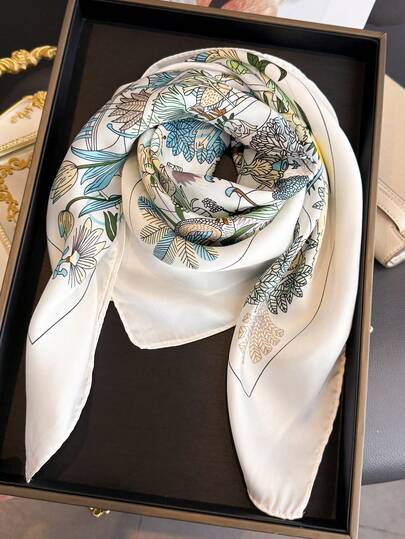 1 件复古花卉印花头巾薄款防晒披肩女士发巾仿丝绸方巾手提包头巾适合海滩、街头、日常、度假、时尚装饰丝带。