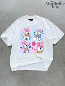 Disney Short Sleeved Round Neck Printed T-Shirt, Cartoon Daisy Pattern Printed T-Shirt, 2026 New Model, Family Vacation Travel T-Shirt, Father's Day And Mother's Day T-Shirt, Parent Gift, High-Quality Pure Cotton T-Shirt, Suitable For All Seasons, Comfortable And Breathable | Exquisite Design | The Best Choice For Gift Giving - 白色 - 查看 2
