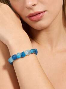 YAUKIA 1件天然玛瑙不规则龙纹手链，宁静祥和，具有疗愈功效，男女皆宜，弹力材质，适合日常佩戴 - 彩色 - 查看 5