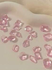10pcs Pointed Bottom Asymmetric Transparent Pink Naked Rhinestones 3D Nail Art Decorations, Glass Material Premium DIY Nail Jewelry Nails - Multicolor - View 3