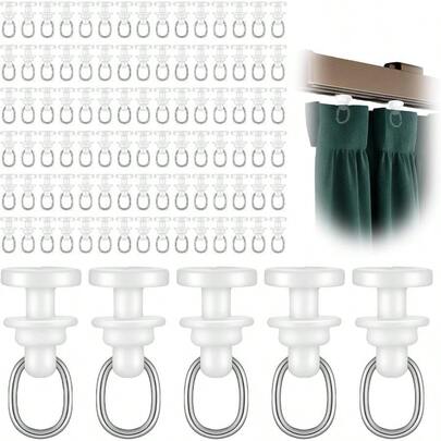 PCS Curtain Track Rollers Ceiling Curtain Track Gliders Track-System Hooks Ceiling, Tracks System, Bedroom, Bathroom, Window, Room (White)