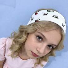 1pc Fashion White Pattern Headband, New Cherry Bow Print Headband, Panda Cartoon Headband, Sweet Cute Girl Headband, Versatile Absorbent Yoga Hair Band - Multicolor - View 2