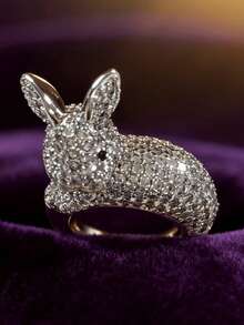 1PC Fashionable Cute Sparkling Zirconia Rabbit Open Band Ring, Luxurious Elegant Women's Party Banquet Ring, Wedding Jewelry - Open Ring - View 2