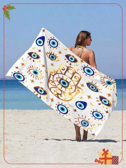 1pc Eye Pattern Beach Towel - Super Soft Microfiber, Cartoon Theme Modern Style, Rectangular, Quick Drying Swimming And Travel Towel, Suitable For Men And Women, Ideal For Beach, Pool, Yoga, Camping, Lightweight, Portable, Sand-Proof, Machine Washable, Skin Friendly, Durable, Fade Resistant, Yoga Towel, Travel Towel, Gym Towel, Cooling Towel, Towel Wrap, Wash Cloths, Face Towels, Hair Towel, Hand Towel, Bath Towel, Beach Mat, Beach Blanket, Beach Towel, Microfiber Towel, Beach Must Haves, Travel Accessories, Camping Essentials, Beach Accessories, Ideal Gift For Family, Friends
