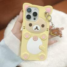 Cute Cartoon 3D Rilakkuma Phone Case For 17 16 15 14 13 12 11 Pro X XS Max XR 6 7 8 Plus 5 5S SE Key Chain Pendant Cover - YSK黃色 - 查看 12