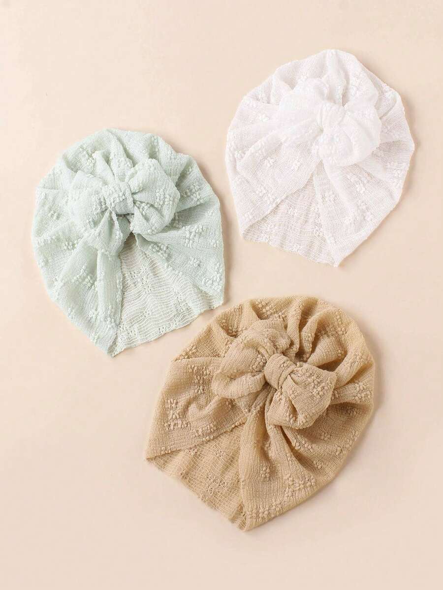 3pcs Baby & Toddler Mesh Bow Elastic Hats - Multicolor - View 1