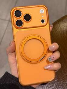 Minimalist Ice Feel Matte Transparent 360 Magnetic Bracket Holder Case Compatible With IPhone 17 Pro 17 16 Pro Max 16 Pro 16 15 Pro Max 15 Pro Max 15 Pro 15 14 Pro Max 14 Pro 14 13 Pro Max 13 Pro 13 12 Pro Max 12 Pro 12 11 Clear Camera Lens Protector Shockproof Cover - Matte Orange - View 5