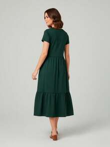 Women's Three-Maria Midi Dress By Aveloz, Cat Animal Print. - Dark Green - View 4