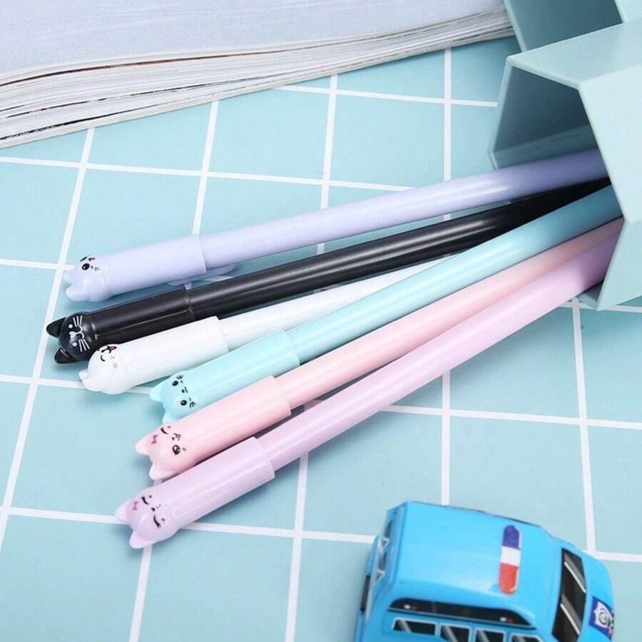 4pcs Creative Stationery Cute Tail Cat Ballpoint Pen, 0.5mm Black Ink - Sets - View 1