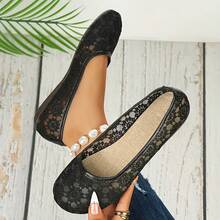 Casual Lace Flat Sandals - Black - View 3