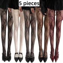 5 đôi tất lưới ren jacquard mỏng, họa tiết cổ điển, gợi cảm, ôm sát, đa năng, có độ co giãn cao. - Nhiều màu - Xem 3