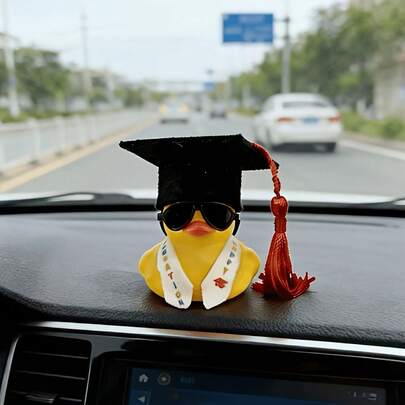 1pc Funny Graduation Fashion Glasses & Cap Accessory Rubber Duck, Car Dashboard Decor, PVC Car Interior Accessory, Suitable For Motorcycle & Bicycle, Office Desk Ornament, Decorative Element, Car Decor, Office Decoration, Holiday & Graduation Gift