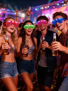 12副LED闪光眼镜,多色渐变发光眼镜,霓虹嘉年华LED发光眼镜,3种灯光模式闪光派对眼镜,适用于节日、生日、复活节派对、荧光派对用品、派对礼品、生日派对礼物(颜色随机) - 彩色 - 查看 3