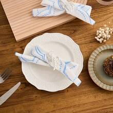1/2/4件装韩式ins风简约柔和蓝色刺绣异性恋复古餐巾/餐垫套 - 彩色 - 查看 4
