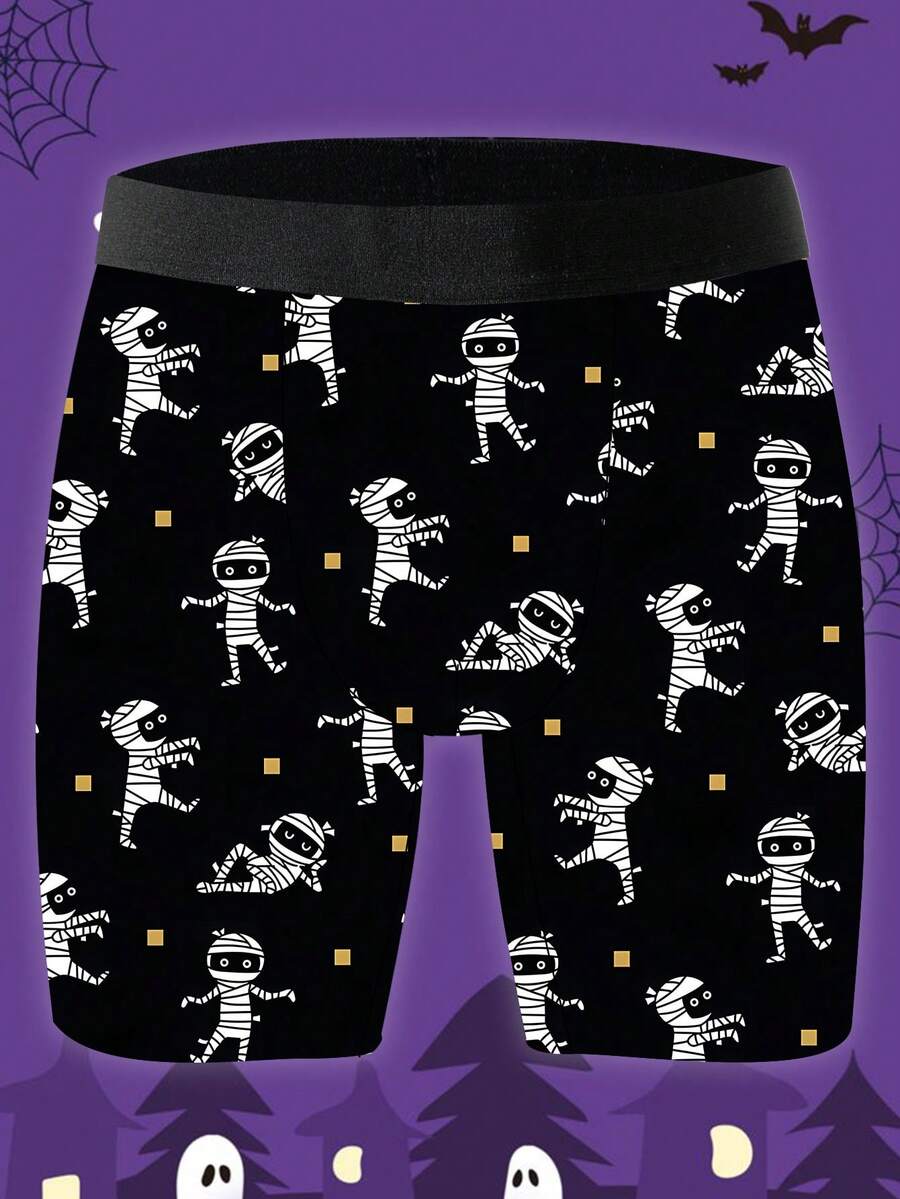 男士趣味平角内裤，卡通印花，万圣节主题，针织面料，宽松运动版型，透气吸汗，柔软亲肤，休闲运动型平角内裤