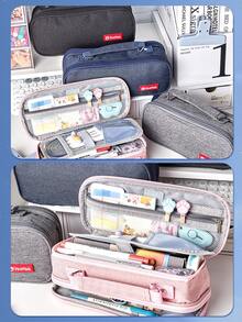 1 pieza Estuche para lápices de gran capacidad, bolsa portátil con cremallera para bolígrafos, bolsa de almacenamiento de papelería minimalista, adecuada para estudiantes, uso escolar y de oficina, esencial de vuelta a la escuela, útiles escolares, estuche para lápices, mochila - Una pieza - Ver 8