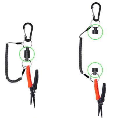 磁性网夹带弹簧挂绳，强力磁铁钓鱼工具，带登山扣，防止绳索丢失